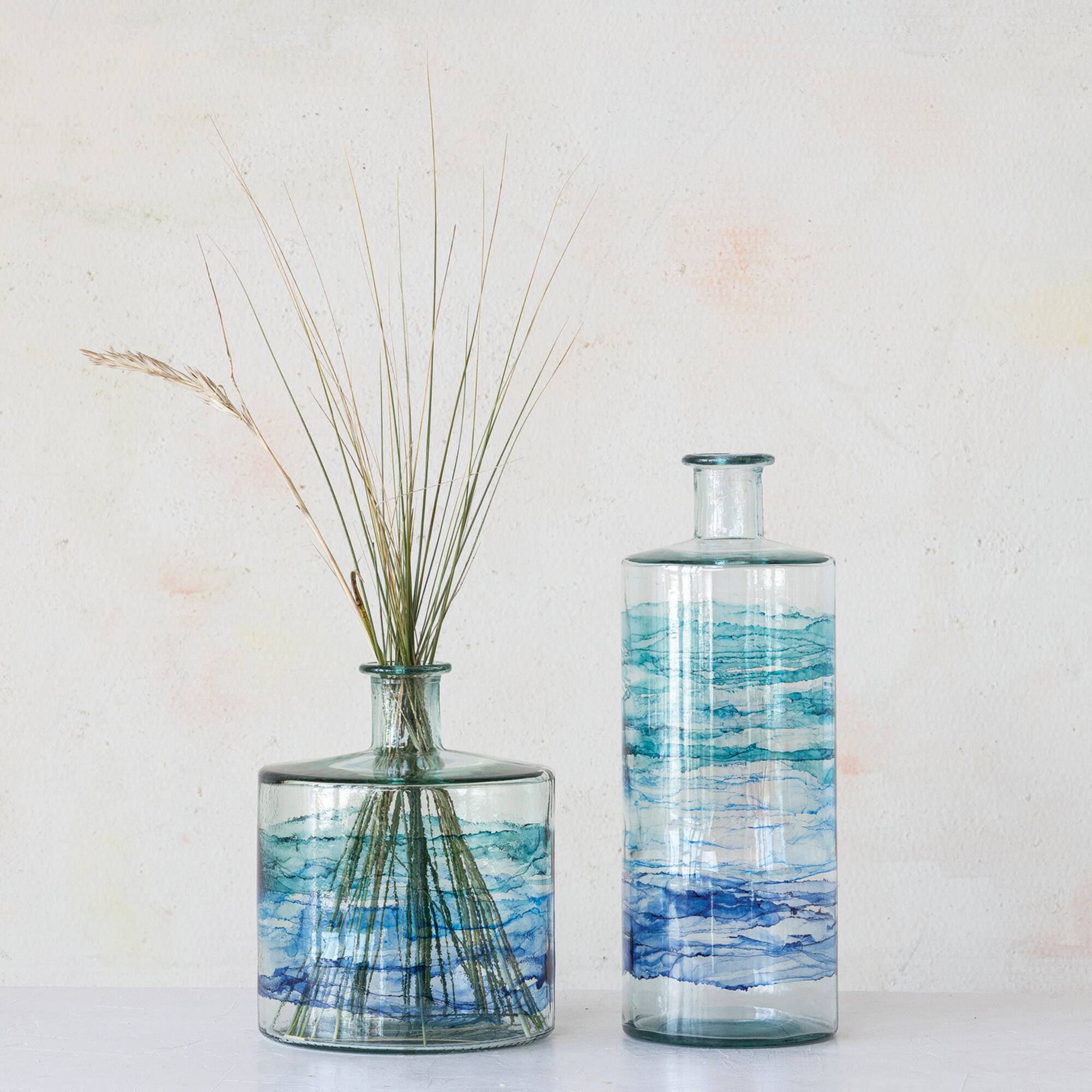 Hello Honey® 15.75" Blue Ombre Hand Painted Reclaimed Glass Vase